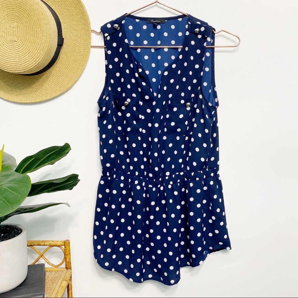 modcloth | monteau navy polka dot peplum tank m